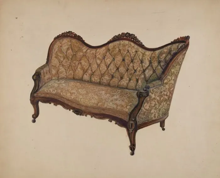 Framed Print : Settee - Sofa, c. 1937. Creator: Edna C. Rex Framed Print : Settee - Sofa, c. 1937. Creator: Edna C. Rex