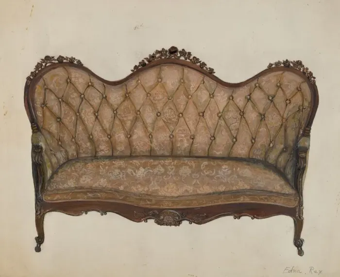 Framed Print : Settee-Sofa, c. 1937. Creator: Edna C. Rex
