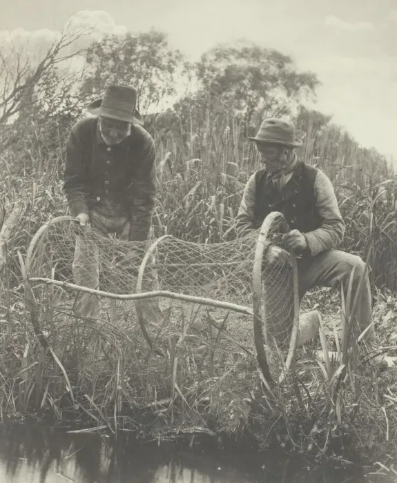 Framed Print : Setting Up the Bow-Net, 1886. Creator: Peter Henry Emerson Framed Print : Setting Up the Bow-Net, 1886. Creator: Peter Henry Emerson