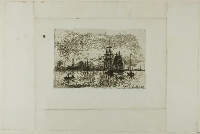Framed Print : Setting Sun, Antwerp Harbor, 1868. Creator: Johan Barthold Jongkind Framed Print : Setting Sun, Antwerp Harbor, 1868. Creator: Johan Barthold Jongkind