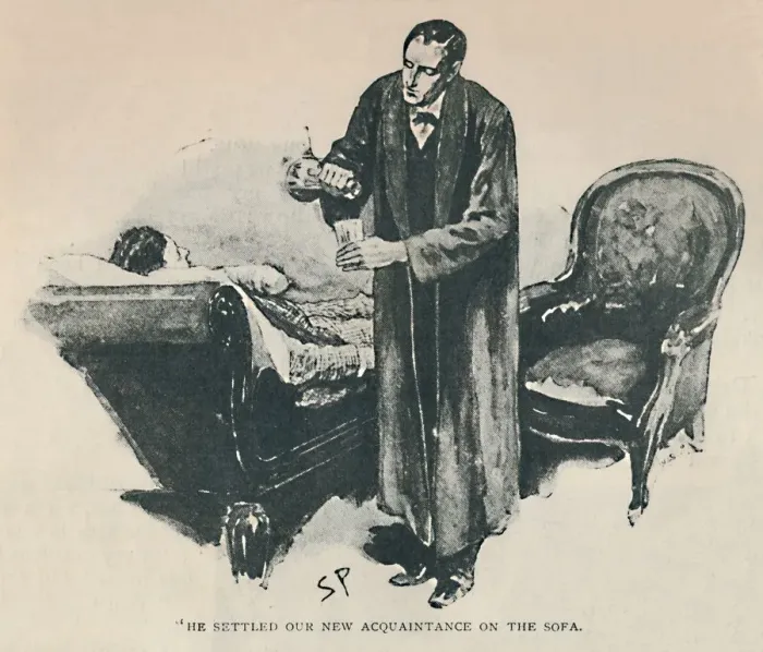 Framed Print : He Settled Our New Acquaintance On The Sofa, 1892. Artist: Sidney E Paget Framed Print : He Settled Our New Acquaintance On The Sofa, 1892. Artist: Sidney E Paget