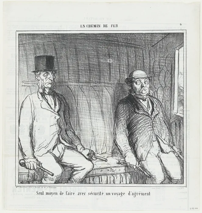 Framed Print : Seul moyen de faire avec securite un voyage d'agrement, 1864 Framed Print : Seul moyen de faire avec securite un voyage d'agrement, 1864