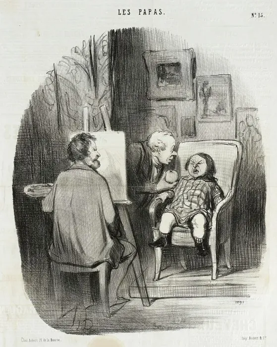 Framed Print : Seule manière de faire poser un enfant avec fruit.. 1847. Creator: Honore Daumier Framed Print : Seule manière de faire poser un enfant avec fruit.. 1847. Creator: Honore Daumier