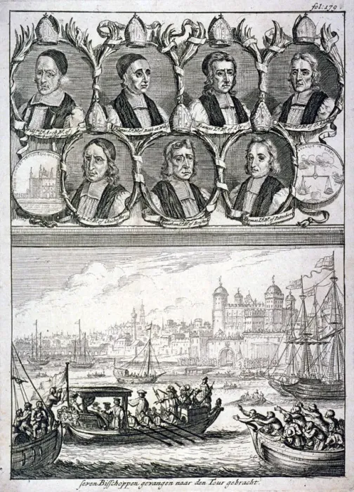 Framed Print : Seven bishops and the Tower of London, c1700. Artist: Gabriel Bodenehr I Framed Print : Seven bishops and the Tower of London, c1700. Artist: Gabriel Bodenehr I