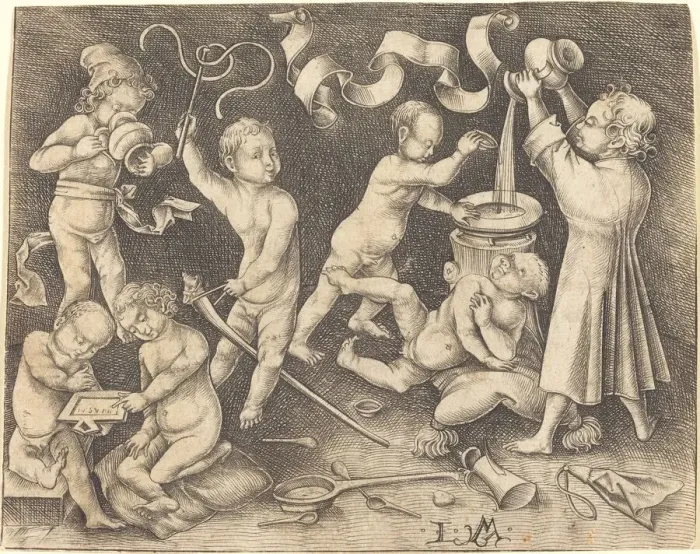 Framed Print : Seven Children at Play, c. 1490. Creator: Israhel van Meckenem Framed Print : Seven Children at Play, c. 1490. Creator: Israhel van Meckenem