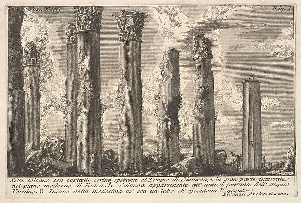 Seven columns of the Temple of Juturna with Corinthian capitals... (Sette colon