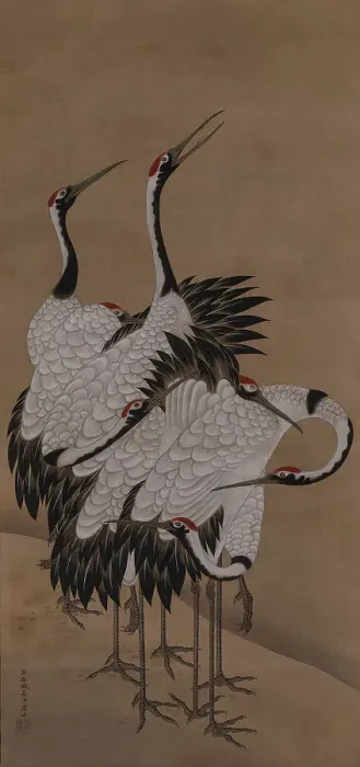 Framed Print : Seven cranes, 1775. Creator: Jakuchu; Ito (1716-1800) Framed Print : Seven cranes, 1775. Creator: Jakuchu; Ito (1716-1800)