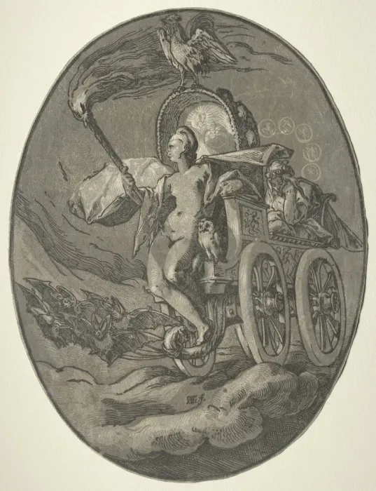 Framed Print : Seven Deities: Nox (Night), 1588-1590. Creator: Hendrick Goltzius (Dutch, 1558-1617) Framed Print : Seven Deities: Nox (Night), 1588-1590. Creator: Hendrick Goltzius (Dutch, 1558-1617)