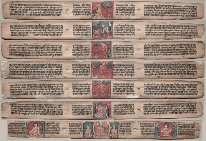 Framed Print : Seven Leaves from a Manuscript of the Gandavyuha-sutra... 1000s-1100s. Creator: Unknown Framed Print : Seven Leaves from a Manuscript of the Gandavyuha-sutra... 1000s-1100s. Creator: Unknown