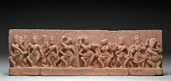The Seven Mother Goddesses (Matrikas) Flanked by Shiva-Virabhadra and Ganesha... 9th century. Creator: Unknown