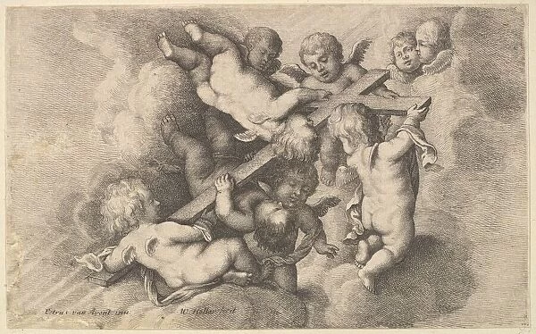Seven putti carrying the cross, 1646. Creator: Wenceslaus Hollar