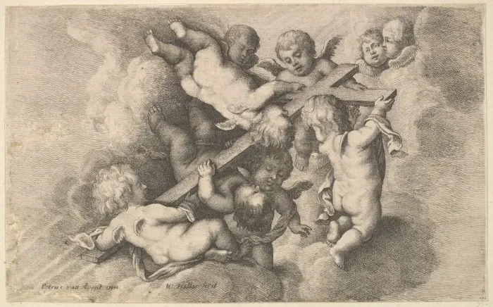 Framed Print : Seven putti carrying the cross, 1646. Creator: Wenceslaus Hollar Framed Print : Seven putti carrying the cross, 1646. Creator: Wenceslaus Hollar