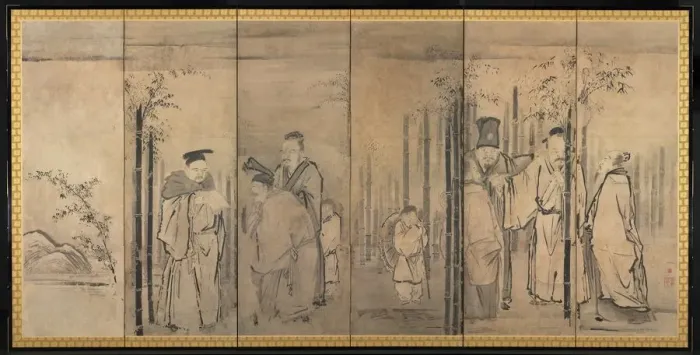 Framed Print : Seven Sages of the Bamboo Grove; Four Elders of Mt. Shang, 1600s. Creator: Kano Tan?y? (Japanese Framed Print : Seven Sages of the Bamboo Grove; Four Elders of Mt. Shang, 1600s. Creator: Kano Tan?y? (Japanese
