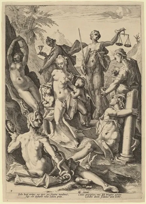 Framed Print : The Seven Virtues, 1588. Creator: Jacob Matham Framed Print : The Seven Virtues, 1588. Creator: Jacob Matham