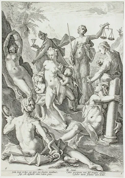 Framed Print : The Seven Virtues, 1588. Creator: Jacob Matham Framed Print : The Seven Virtues, 1588. Creator: Jacob Matham
