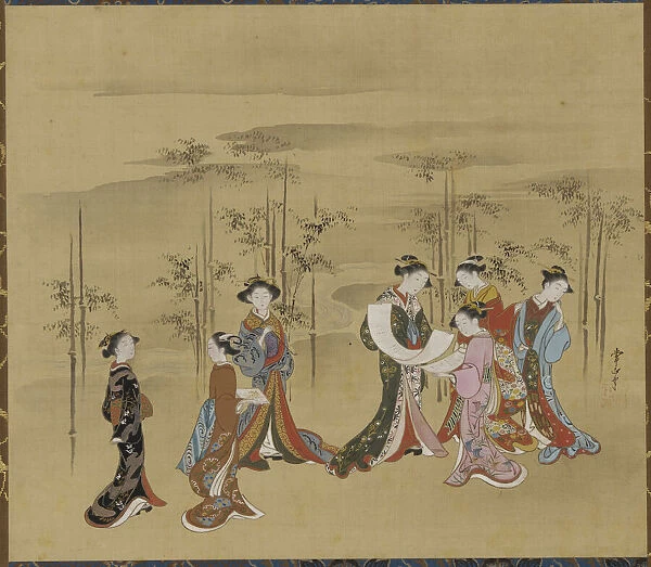 Seven young women in a bamboo grove, 18th century. Creator: Kawamata Tsunemasa