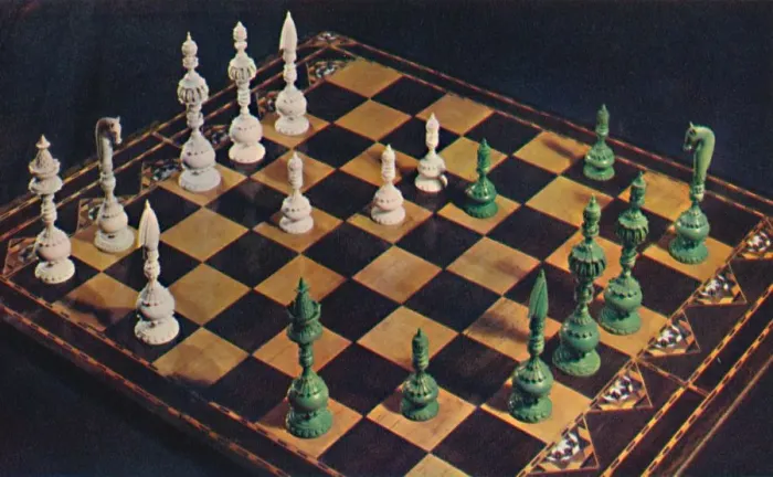 Framed Print : Seventeenth-Century Ivory Chessmen and Board, 1948 Framed Print : Seventeenth-Century Ivory Chessmen and Board, 1948