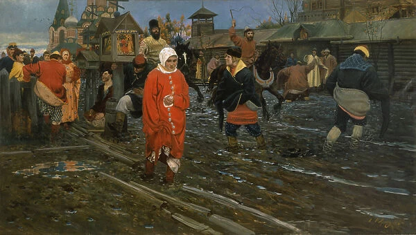 Seventeenth-Century Moscow Street on a Public Holiday, 1895. Artist: Ryabushkin, Andrei Petrovich (1861-1904)
