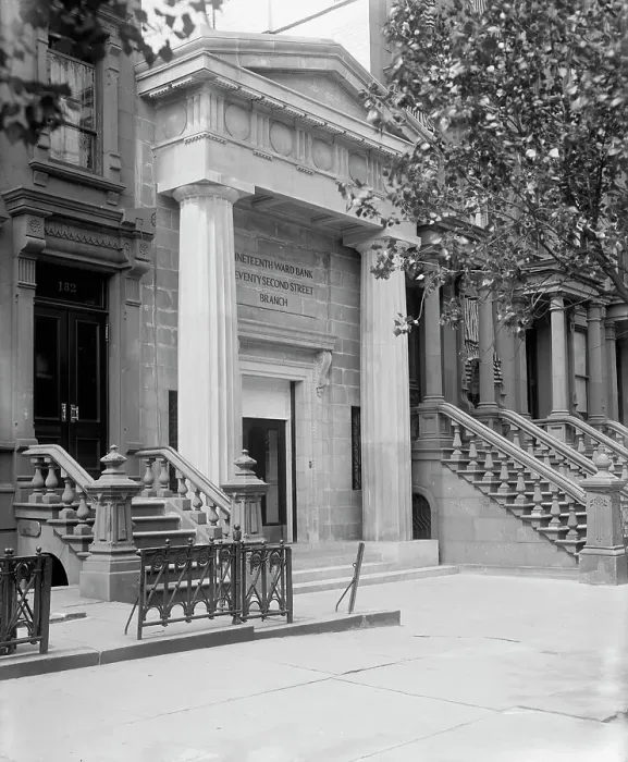 Framed Print : Seventy-second Street branch, 19th Ward Bank, entrance, side view, N.Y. between 1900 and 1915. Creator: Unknown Framed Print : Seventy-second Street branch, 19th Ward Bank, entrance, side view, N.Y. between 1900 and 1915. Creator: Unknown