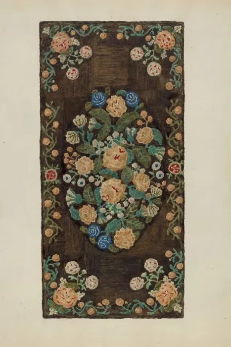 Framed Print : Sewed Caterpillar'Rug, c. 1937. Creator: Marian Curtis Foster Framed Print : Sewed Caterpillar'Rug, c. 1937. Creator: Marian Curtis Foster