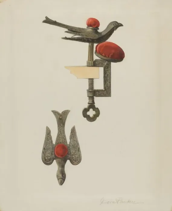 Framed Print : Sewing Bird, c. 1938. Creator: Cora Parker Framed Print : Sewing Bird, c. 1938. Creator: Cora Parker