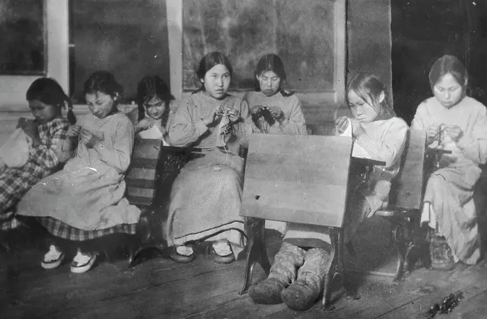 Framed Print : Sewing class, between c1900 and c1930. Creator: Unknown Framed Print : Sewing class, between c1900 and c1930. Creator: Unknown