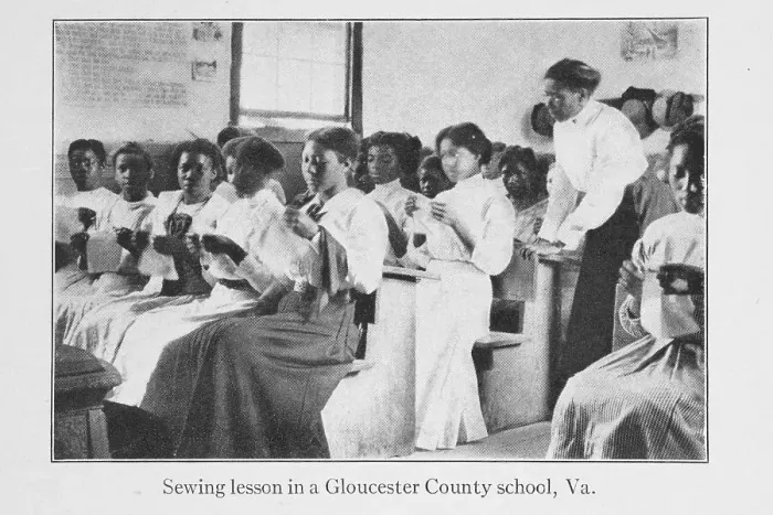 Framed Print : Sewing lesson in a Gloucester County school, Va. 1915. Creator: Unknown Framed Print : Sewing lesson in a Gloucester County school, Va. 1915. Creator: Unknown