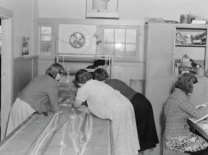Framed Print : In the sewing room, Shafter camp for migrants (FSA), California, 1938. Creator: Dorothea Lange Framed Print : In the sewing room, Shafter camp for migrants (FSA), California, 1938. Creator: Dorothea Lange