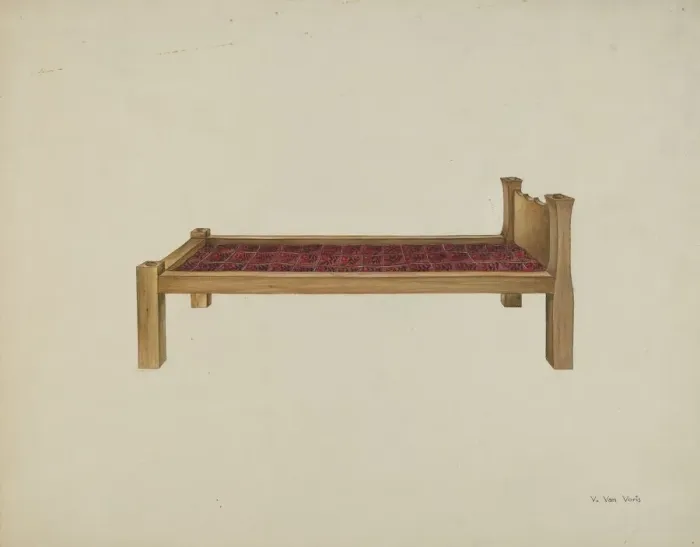 Framed Print : Sewing Settee, 1935 / 1942. Creator: Vera Van Voris Framed Print : Sewing Settee, 1935 / 1942. Creator: Vera Van Voris