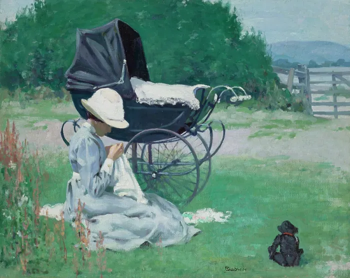 Framed Print : Sewing in the Sun. Creator: Baldwin, Brake (1885-1915) Framed Print : Sewing in the Sun. Creator: Baldwin, Brake (1885-1915)