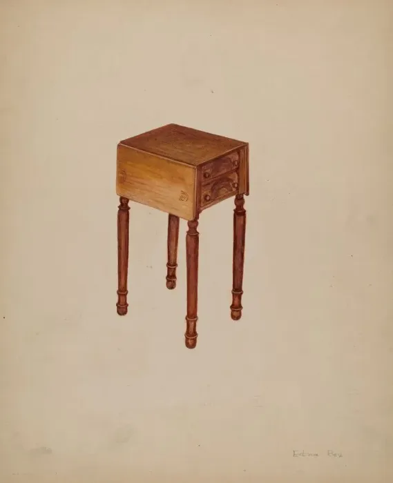 Framed Print : Sewing-table, 1935 / 1942. Creator: Edna C. Rex Framed Print : Sewing-table, 1935 / 1942. Creator: Edna C. Rex