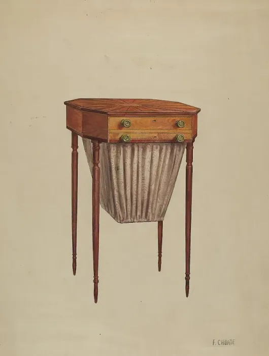 Framed Print : Sewing Table, 1936. Creator: Florence Choate Framed Print : Sewing Table, 1936. Creator: Florence Choate