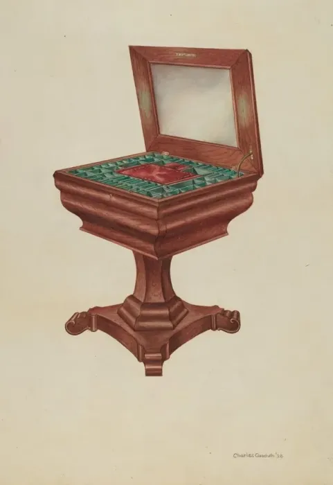 Framed Print : Sewing Table, 1938. Creator: Charles Goodwin Framed Print : Sewing Table, 1938. Creator: Charles Goodwin