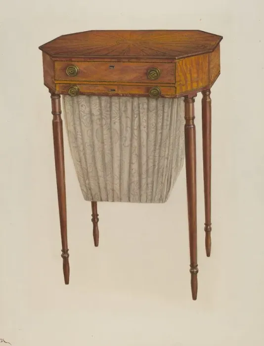 Framed Print : Sewing Table, 1941. Creator: Rolland Livingstone Framed Print : Sewing Table, 1941. Creator: Rolland Livingstone