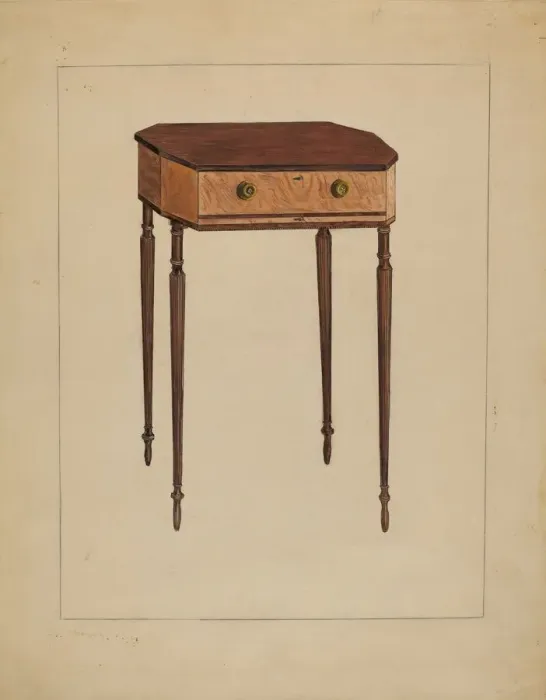 Framed Print : Sewing Table, c. 1936. Creator: Bessie Forman Framed Print : Sewing Table, c. 1936. Creator: Bessie Forman