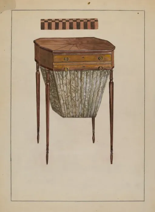 Framed Print : Sewing Table, c. 1939. Creator: Bessie Forman Framed Print : Sewing Table, c. 1939. Creator: Bessie Forman