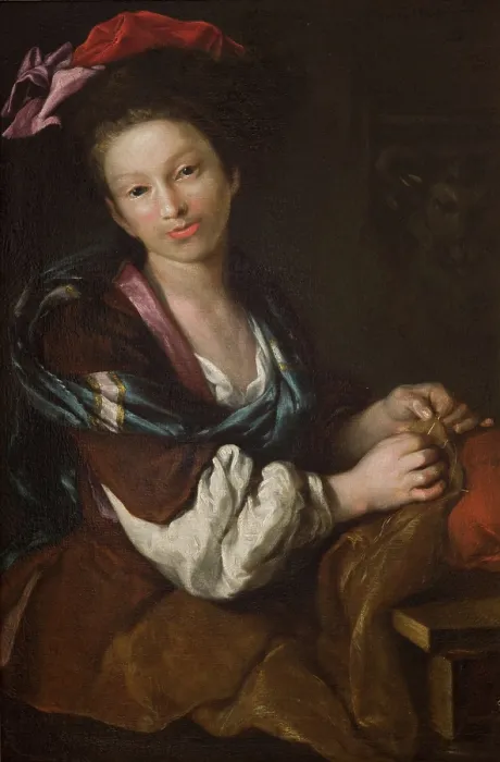 Framed Print : Sewing Woman, 1700 - 1738. Creator: Antonio Amarosi Framed Print : Sewing Woman, 1700 - 1738. Creator: Antonio Amarosi