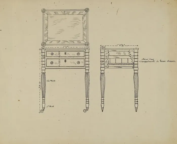 Framed Print : Sewing and Work Table, 1935 / 1942. Creator: Unknown Framed Print : Sewing and Work Table, 1935 / 1942. Creator: Unknown