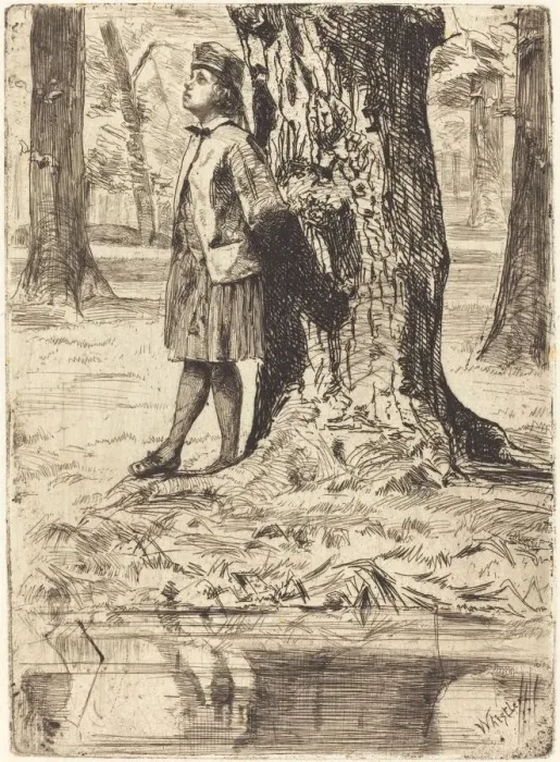 Framed Print : Seymour Standing under a Tree, 1859. Creator: James Abbott McNeill Whistler Framed Print : Seymour Standing under a Tree, 1859. Creator: James Abbott McNeill Whistler