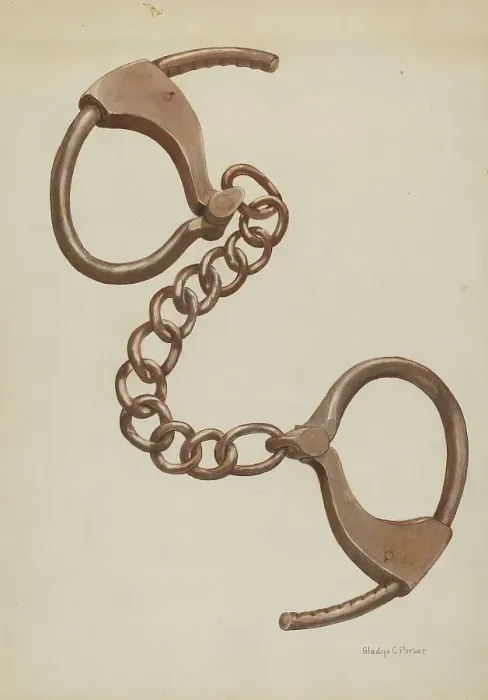 Framed Print : Shackles or Leg Irons, c. 1937. Creator: Gladys C. Parker Framed Print : Shackles or Leg Irons, c. 1937. Creator: Gladys C. Parker
