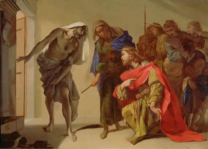 Framed Print : The Shade of Samuel Invoked by Saul, about 1650-1656. Creator: Bernardo Cavallino Framed Print : The Shade of Samuel Invoked by Saul, about 1650-1656. Creator: Bernardo Cavallino