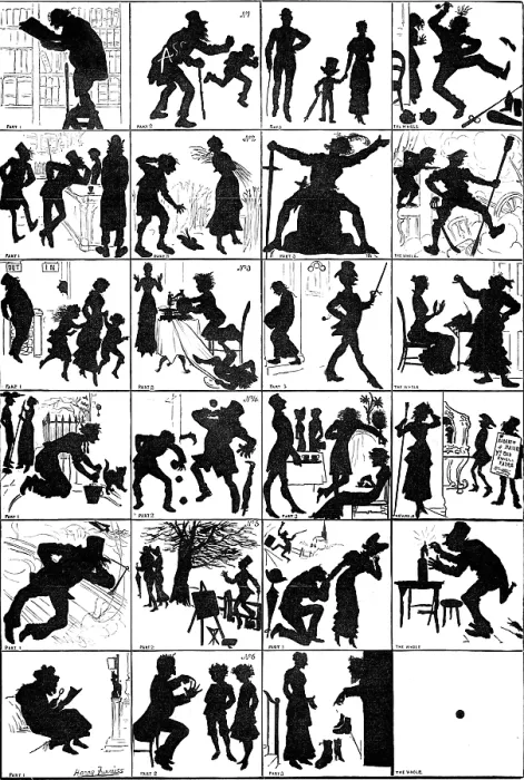 Framed Print : Six shadow charades drawn by H. Furniss - the answers next week, 1881. Creator: Unknown Framed Print : Six shadow charades drawn by H. Furniss - the answers next week, 1881. Creator: Unknown