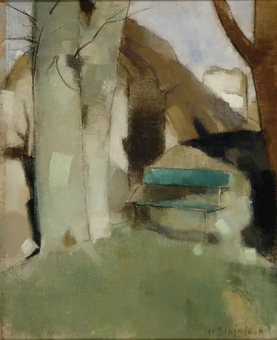 Framed Print : Shadow on the Wall II (Green Bench), 1928. Creator: Helene Schjerfbeck Framed Print : Shadow on the Wall II (Green Bench), 1928. Creator: Helene Schjerfbeck