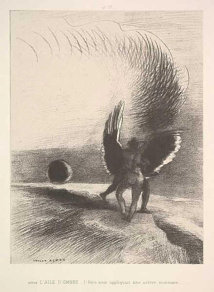 In the shadow of the wing, the black creature bit, 1891. Creator: Odilon Redon
