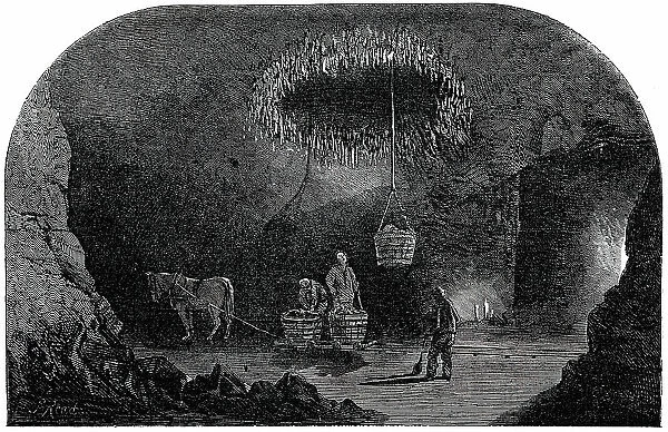 The Shaft - Descent of the Bucket, Marston Salt-Pit, 1850. Creator:s Read