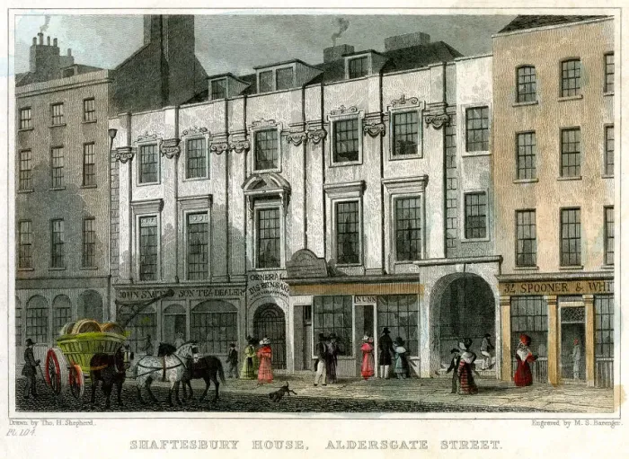 Framed Print : Shaftesbury House, Aldersgate Street, City of London, 1831. Artist: MS Barenger Framed Print : Shaftesbury House, Aldersgate Street, City of London, 1831. Artist: MS Barenger
