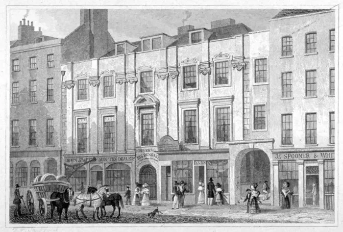 Framed Print : Shaftesbury House, Aldersgate Street, City of London, 1830. Artist Framed Print : Shaftesbury House, Aldersgate Street, City of London, 1830. Artist