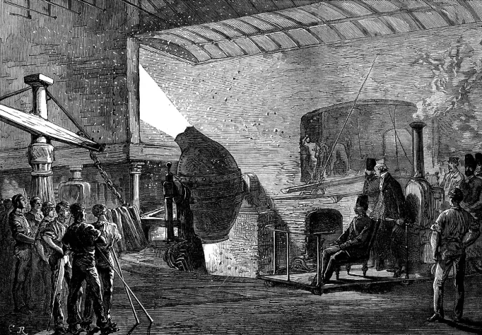 Framed Print : The Shah at the Crewe Locomotive-Engine Factory: the Bessemer Process, 1873. Creator: Unknown