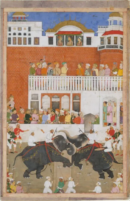 Framed Print : Shah Jahan Watching an Elephant Fight, Folio from a Padshahnama, probably 1639 Framed Print : Shah Jahan Watching an Elephant Fight, Folio from a Padshahnama, probably 1639