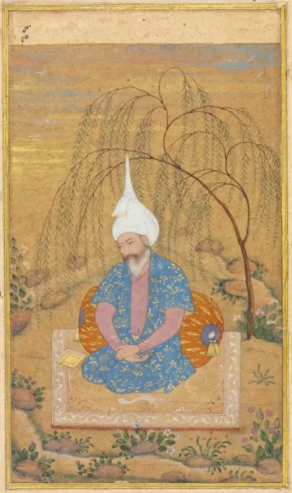 Framed Print : Shah Tahmasp I (1514-1576) Seated in a Landscape, c. 1575. Creator: Unknown Framed Print : Shah Tahmasp I (1514-1576) Seated in a Landscape, c. 1575. Creator: Unknown